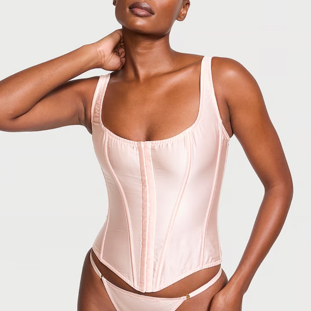 classic silk corsets by Victoria’s Secret in a baby pink